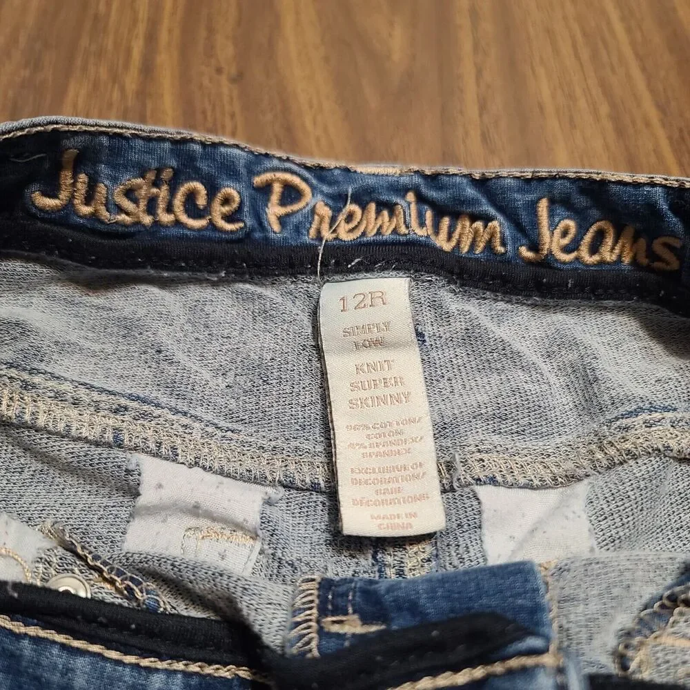 Girls Justice Denim Jean Leggings Size 12 Skinny Sparkles